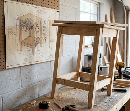 Incomplete woodworking chair plan missing measurements and cut list details