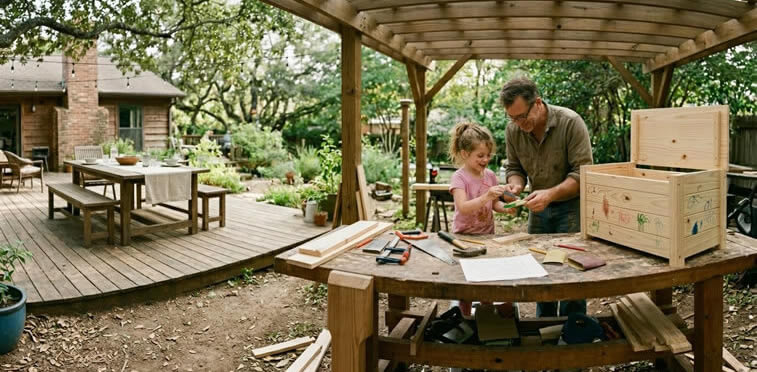 A range of finished woodworking projects from the plan library