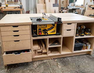 Workshop workbench built from a measured plan
